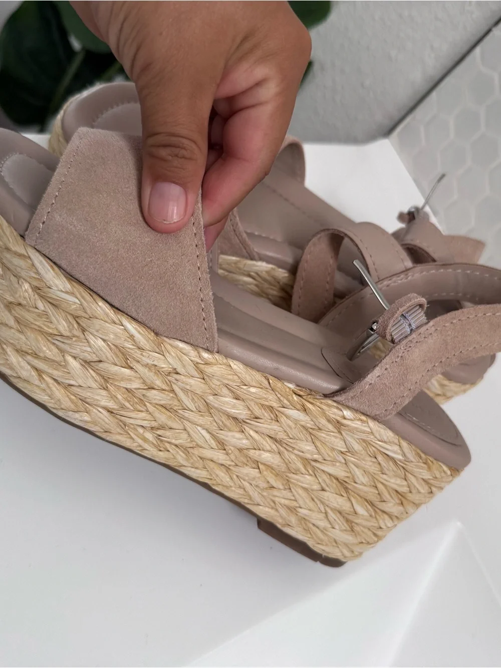 Marc Fisher Nude Platform Espadrilles Sandal With Ankle Strap Perfect Summer